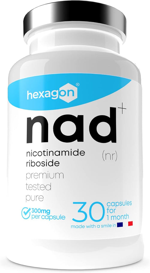 NAD+ Nicotinamide Riboside Chloride 300mg - +1 Mes de Cura - Contra la Edad y la Fatiga, NAD Booster - Polvo Puro, 30 Cápsulas - Grado Farmacéutico - Vegano - Hexagon (Paquete de 2)