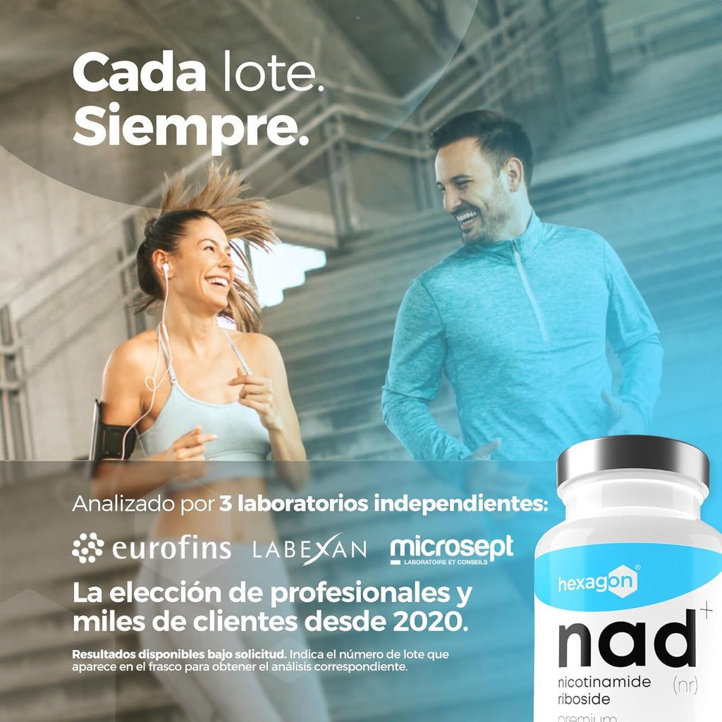 NAD+ Nicotinamide Riboside Chloride 300mg - +1 Mes de Cura - Contra la Edad y la Fatiga, NAD Booster - Polvo Puro, 30 Cápsulas - Grado Farmacéutico - Vegano - Hexagon (Paquete de 2)