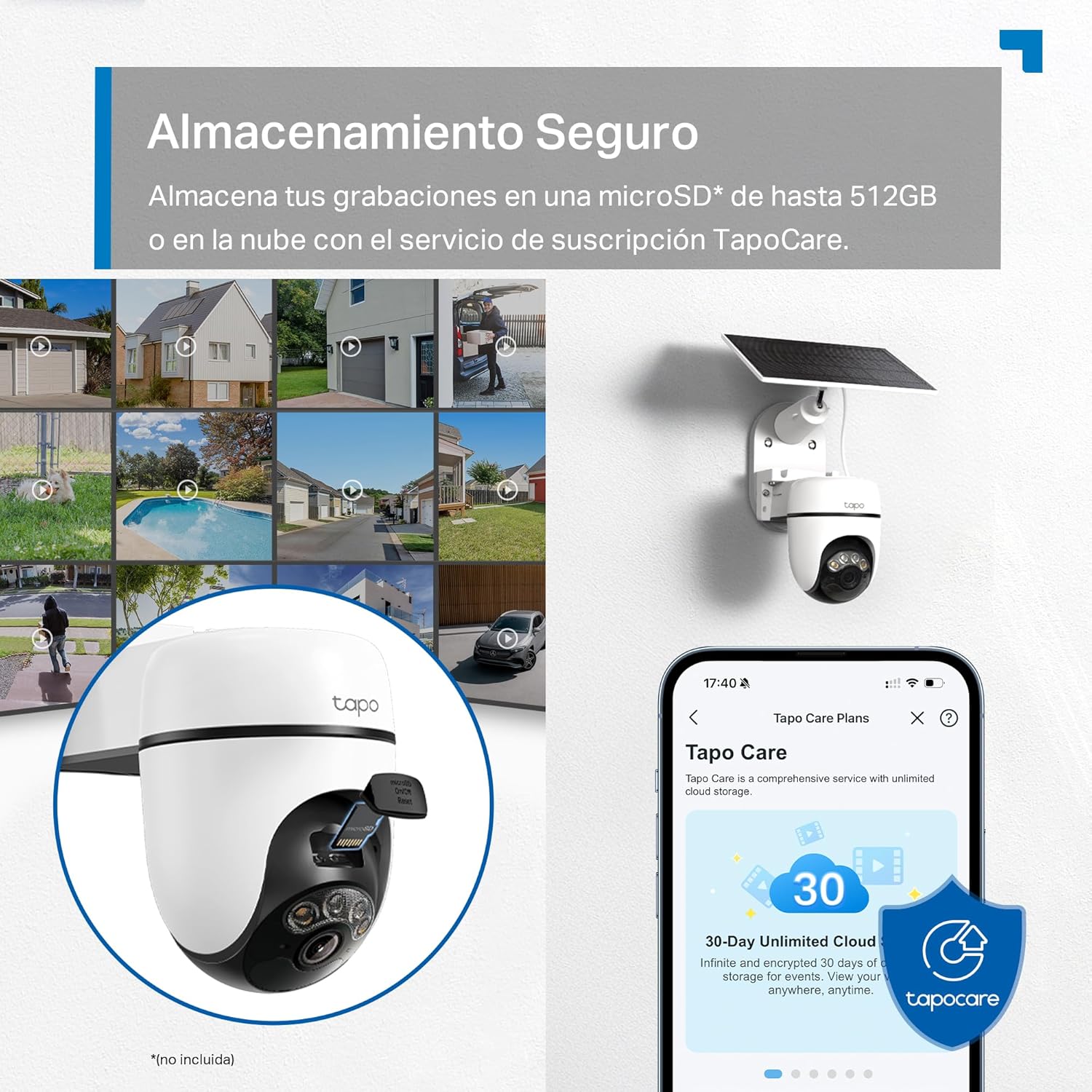 Tapo C610 Kit – Cámara de Vigilancia 360º con Panel Solar y Batería, 2K 3MP, Detección IA Gratuita, Batería 6700 mAh, Seguimiento de Movimiento, Visión Nocturna a Color