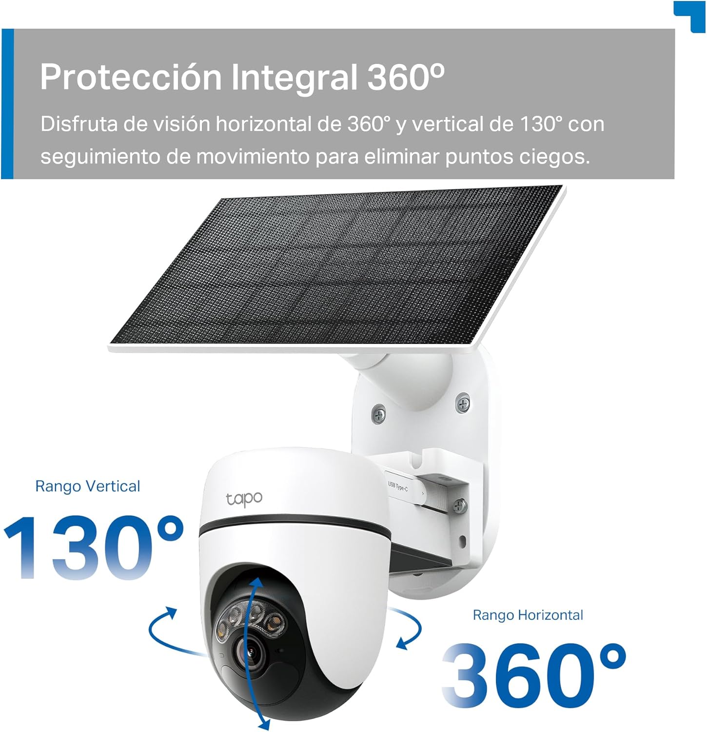 Tapo C610 Kit – Cámara de Vigilancia 360º con Panel Solar y Batería, 2K 3MP, Detección IA Gratuita, Batería 6700 mAh, Seguimiento de Movimiento, Visión Nocturna a Color